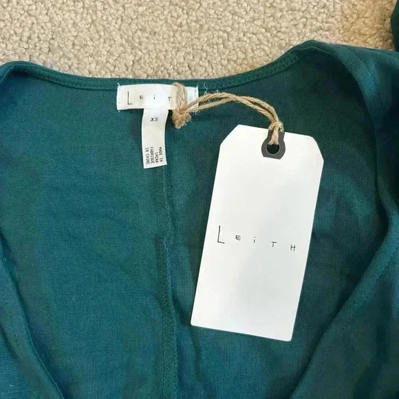 NWT Leith Long Sleeve Surplice Top Teal Deep Stretch Knit Faux Wrap Career XS - Picture 5 of 6